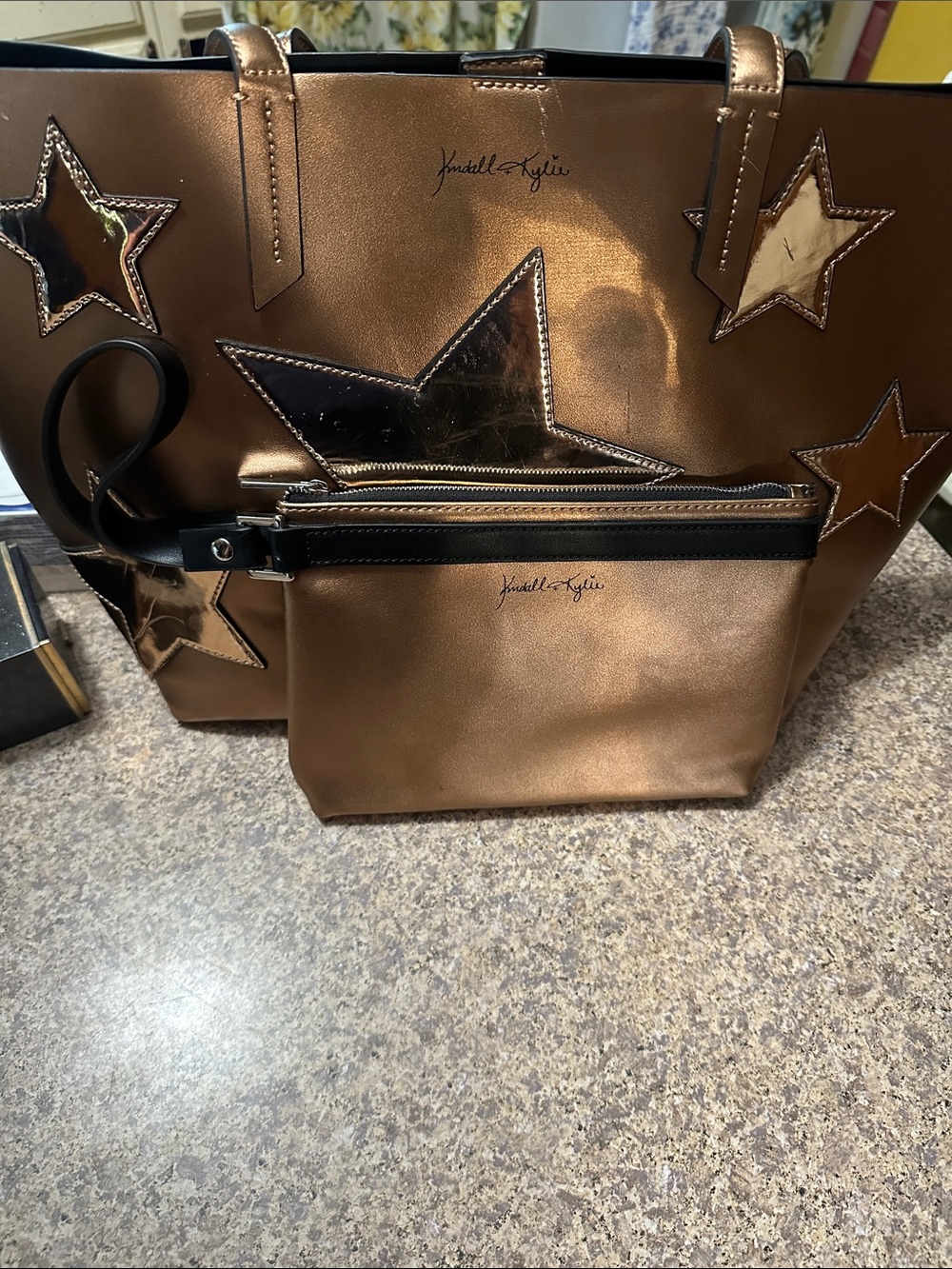 Kendall & Kylie Metallic Bronze Star Tote with Pouch
